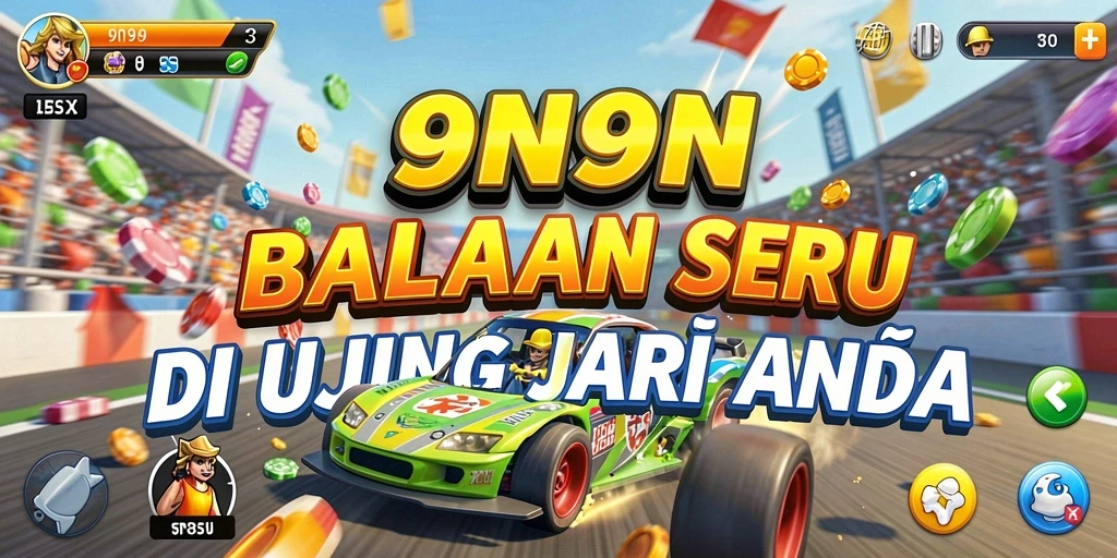 Screenshot utama 9N9N menampilkan aksi balapan mendebarkan di lintasan yang menantang.