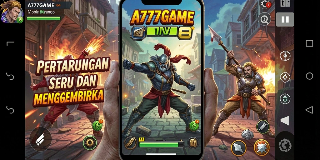 Screenshot A777GAME menampilkan pertarungan aksi yang mendebarkan.