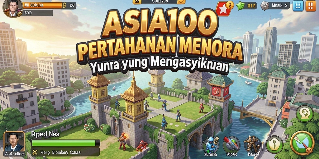 Tangkapan layar gameplay ASIA100 menunjukkan aksi menara pertahanan yang mendebarkan.