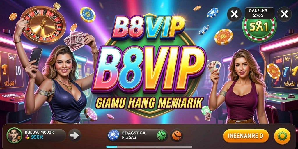 Screenshot utama B8VIP menampilkan gameplay kasino yang menarik dan penuh warna.