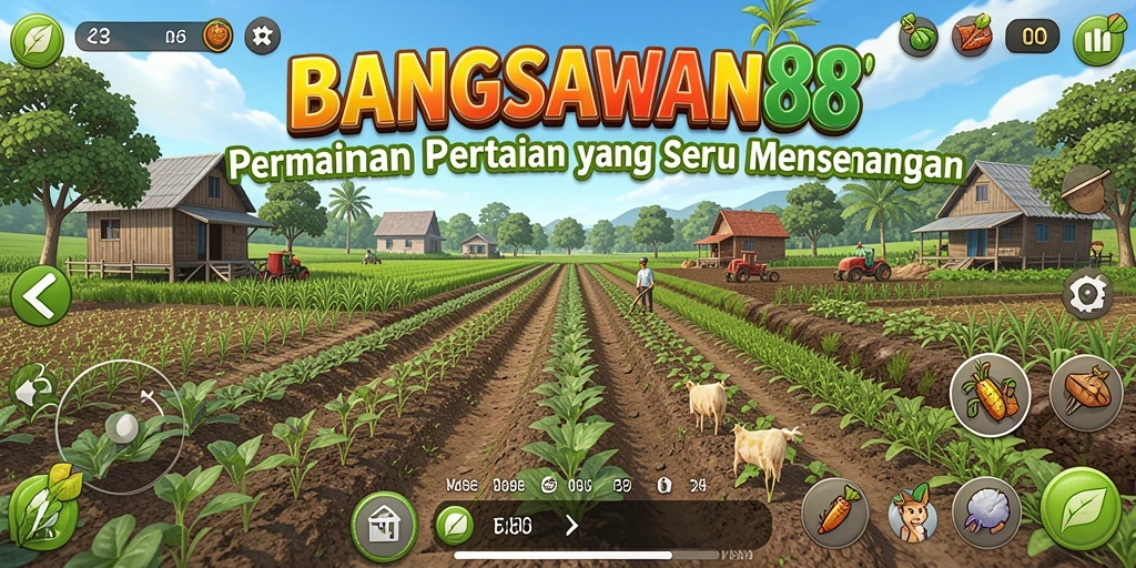 Tampilan seru gameplay BANGSAWAN88 saat bertani dan merawat ladang.