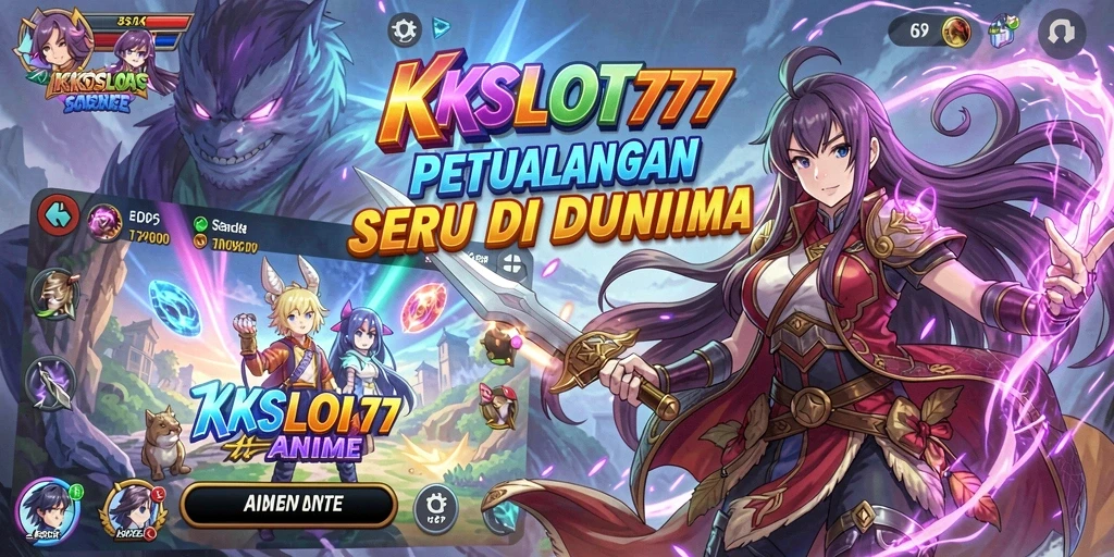 Tampilan gameplay KKSLOT777 yang penuh warna dan karakter Anime.