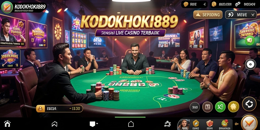 Screenshot gameplay KODOKHOKI889 dengan dealer langsung dan suasana kasino