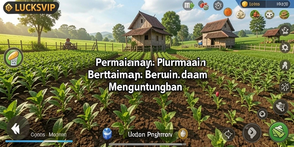 Screenshot LUCKSVIP menampilkan aktivitas bertani di ladang yang indah.