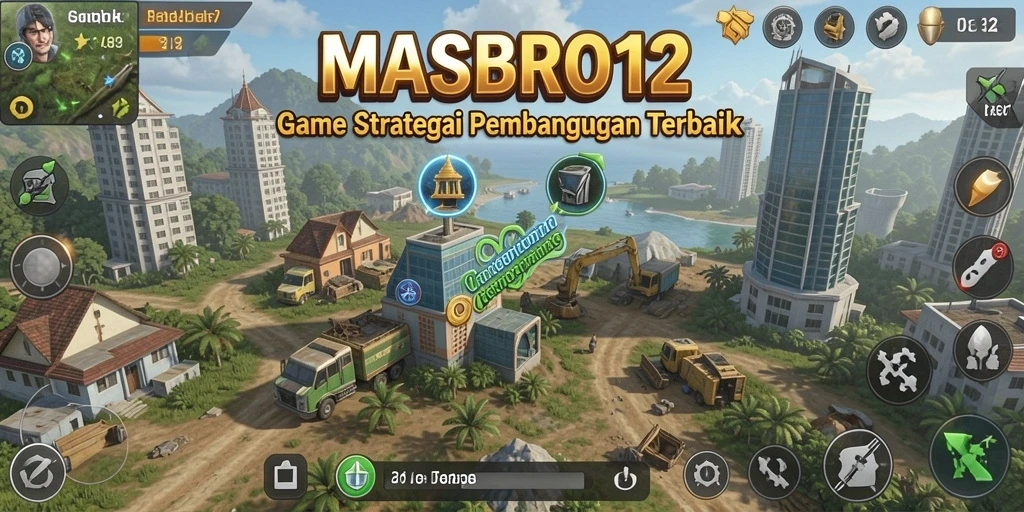 Screenshot utama MASBRO12 menunjukkan aksi seru dalam membangun kerajaan SLG.
