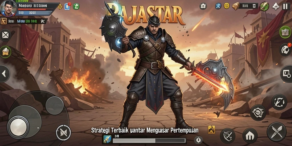 Screenshot gameplay RAJASTAR yang menampilkan pertempuran strategi epik.