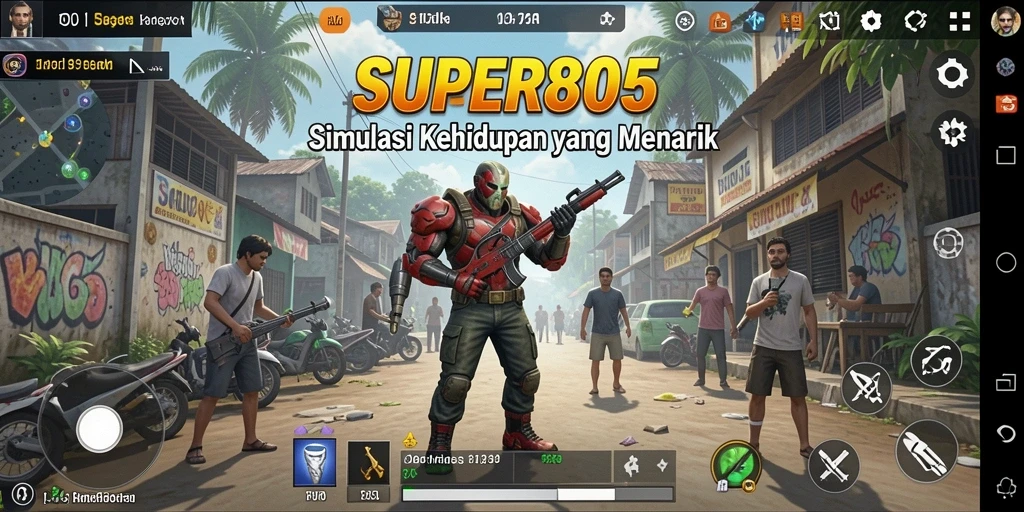 Tangkapan layar utama SUPER805 menunjukkan gameplay simulasi kehidupan yang menarik.