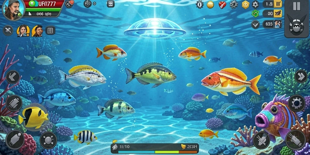 Tampilan gameplay seru dalam permainan Tembak Ikan UFO777.